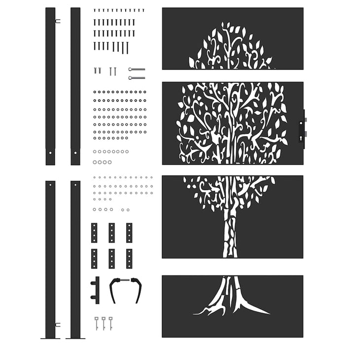 Poartă de grădină, Poartă de grădină 105x75 cm Oțel Corten cu design de copac - WALTI WALTI