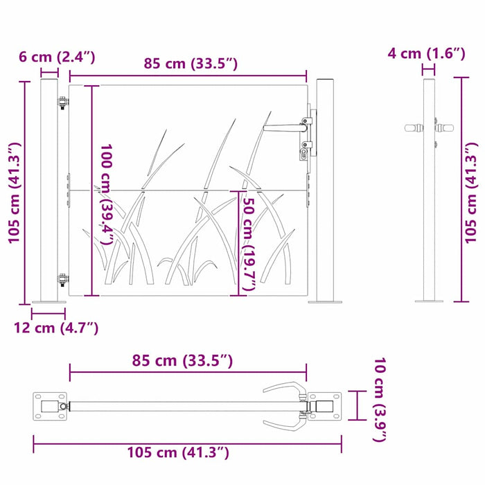 Poartă de grădină Negru 105 x 100 cm Oțel vopsit în pulbere - WALTI WALTI