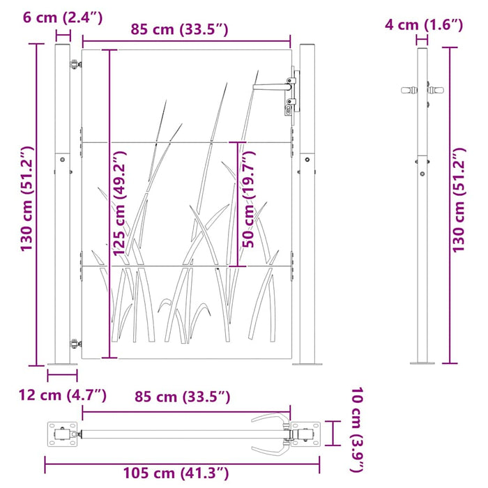 Poartă de grădină, Poartă de grădină 105x75 cm din oțel corten design iarbă - WALTI WALTI