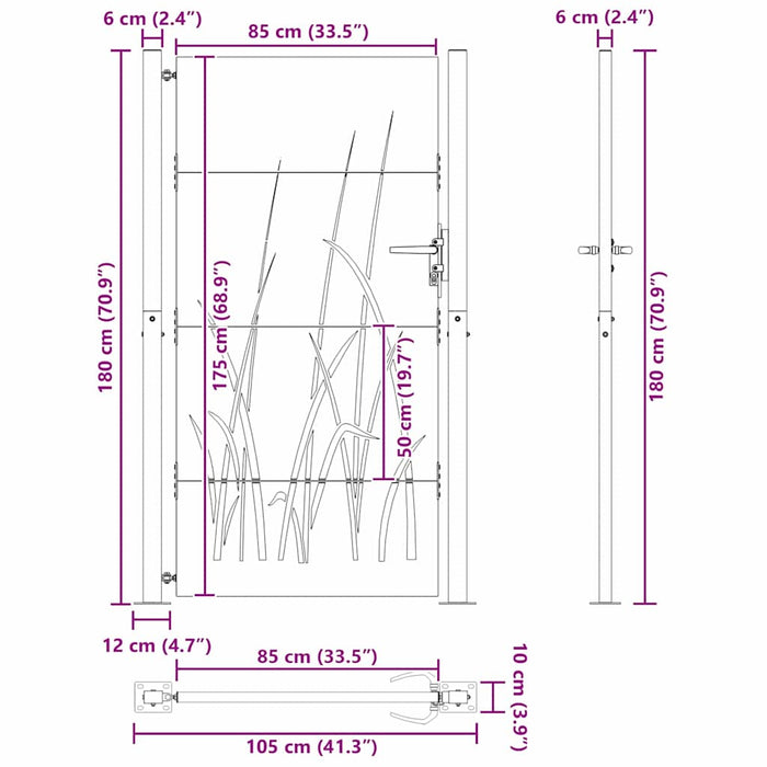 Poartă de grădină, Poartă de grădină 105x75 cm din oțel corten design iarbă - WALTI WALTI