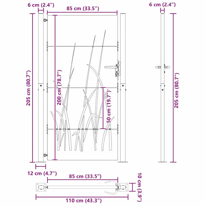 Poartă de grădină Negru 110 x 205 cm Oțel vopsit în pulbere WALTI