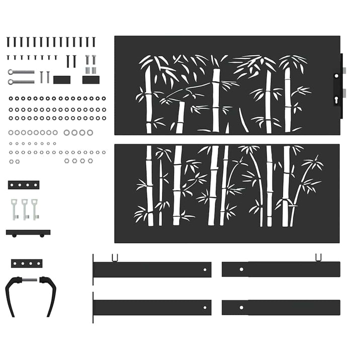 Poartă de grădină, Poartă de Grădină 105x75 cm Design din Oțel Corten cu Bambus - WALTI WALTI