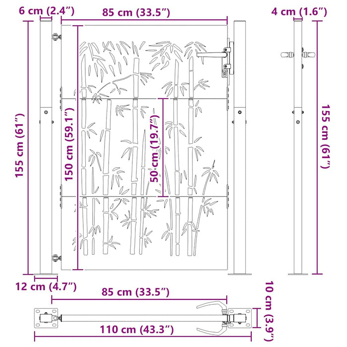 Poartă de grădină Negru 110 x 155 cm Oțel vopsit electrostatic WALTI