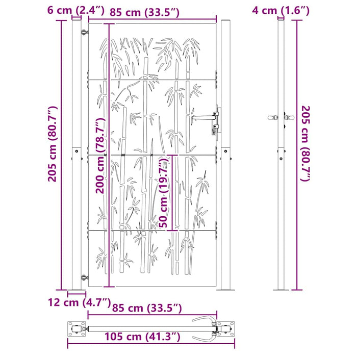 Poartă de grădină, Poartă de Grădină 105x75 cm Design din Oțel Corten cu Bambus - WALTI WALTI