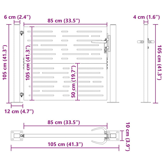 Poartă de grădină, Poartă de Grădină 105x75 cm Design Square din Oțel Corten - WALTI WALTI