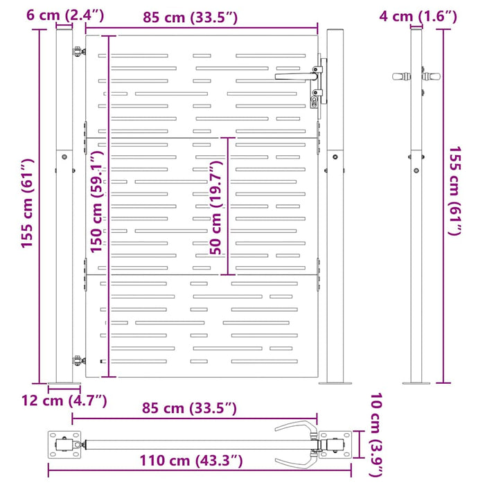 Poartă de grădină Negru 110 x 155 cm Oțel vopsit electrostatic WALTI