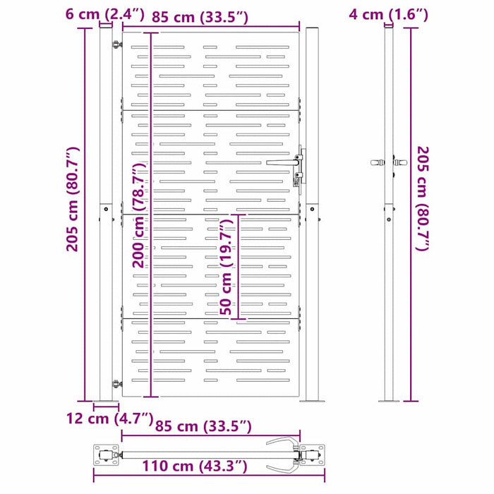Poartă de grădină Negru 110 x 205 cm Oțel vopsit electrostatic WALTI