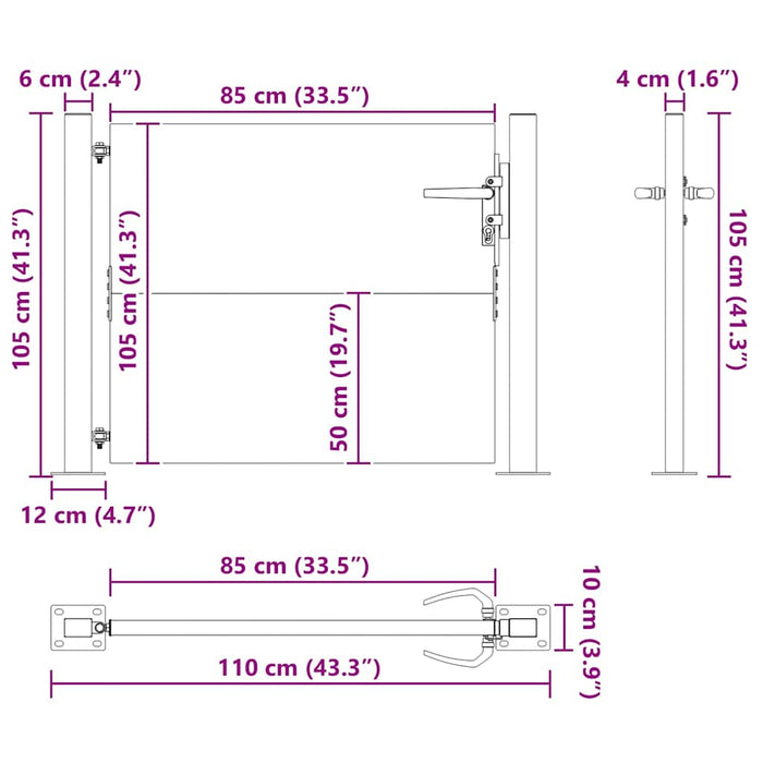 Poartă de grădină Negru 110 x 105 cm Oțel vopsit electrostatic WALTI