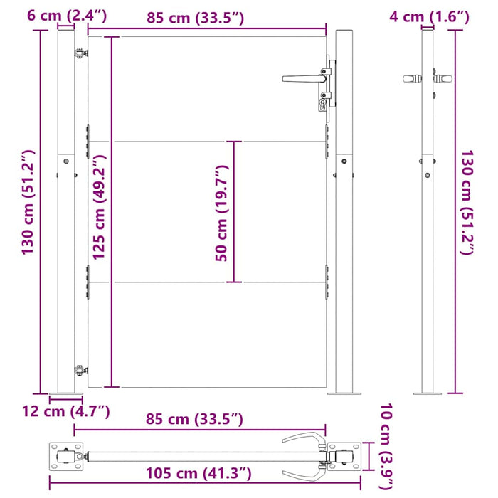 Poartă de grădină Negru 105 x 130 cm Oțel vopsit electrostatic WALTI