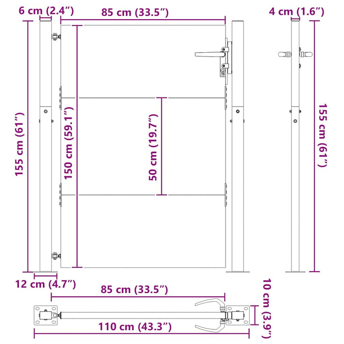 Poartă de grădină Negru 110 x 155 cm Oțel vopsit electrostatic WALTI