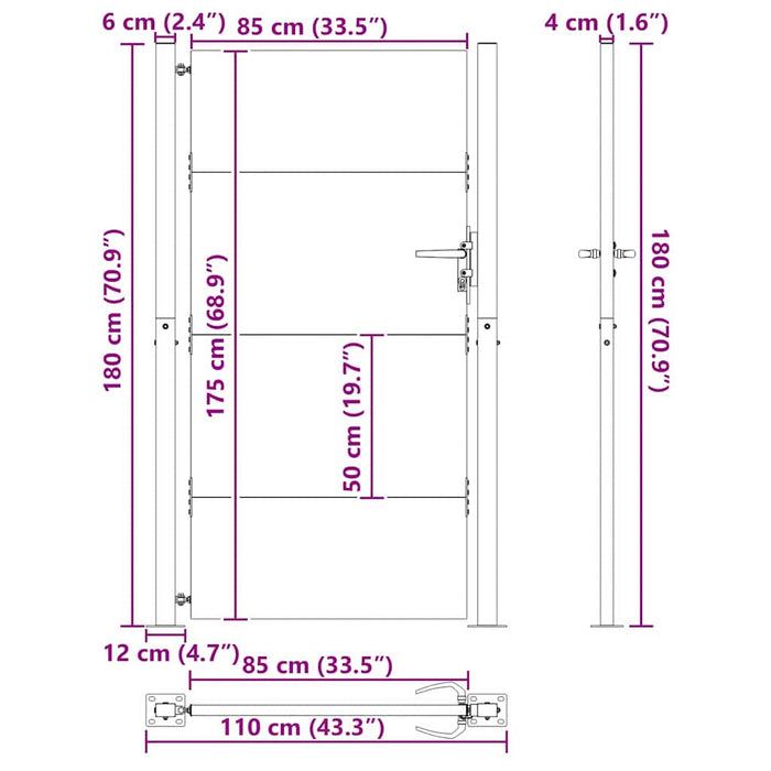 Poartă de grădină Negru 110 x 180 cm Oțel vopsit electrostatic - WALTI WALTI