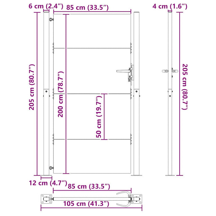 Poartă de grădină Negru 105 x 205 cm Oțel vopsit electrostatic WALTI