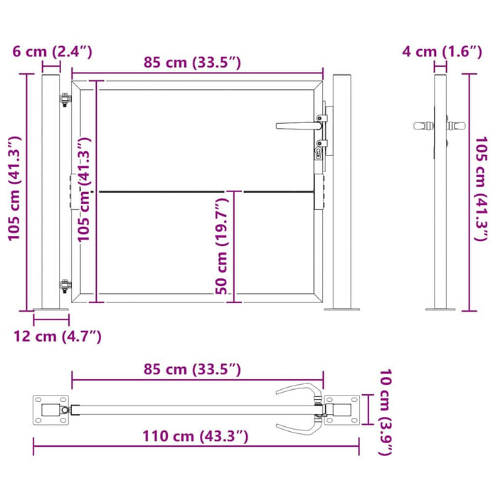 Poartă de grădină Negru 110 x 105 cm Oțel vopsit electrostatic WALTI