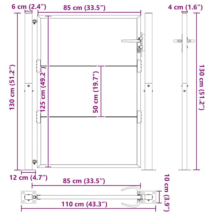 Poartă de grădină Negru 110 x 130 cm Oțel vopsit electrostatic WALTI