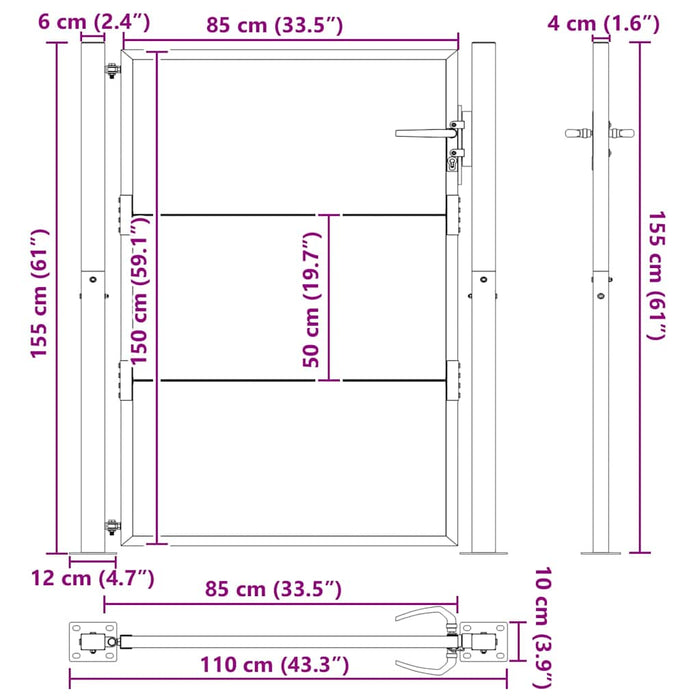 Poartă de grădină Negru 110 x 155 cm Oțel vopsit electrostatic WALTI