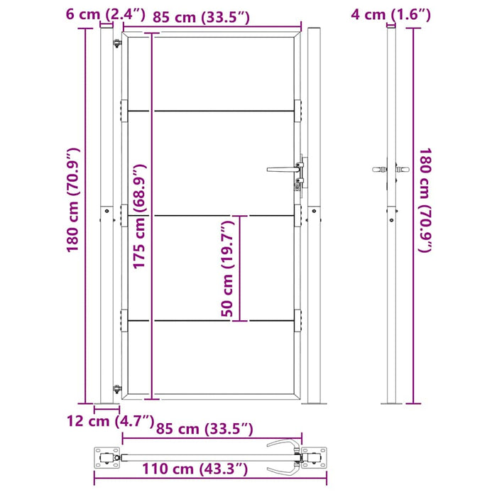 Poartă de grădină Negru 110 x 180 cm Oțel vopsit electrostatic WALTI
