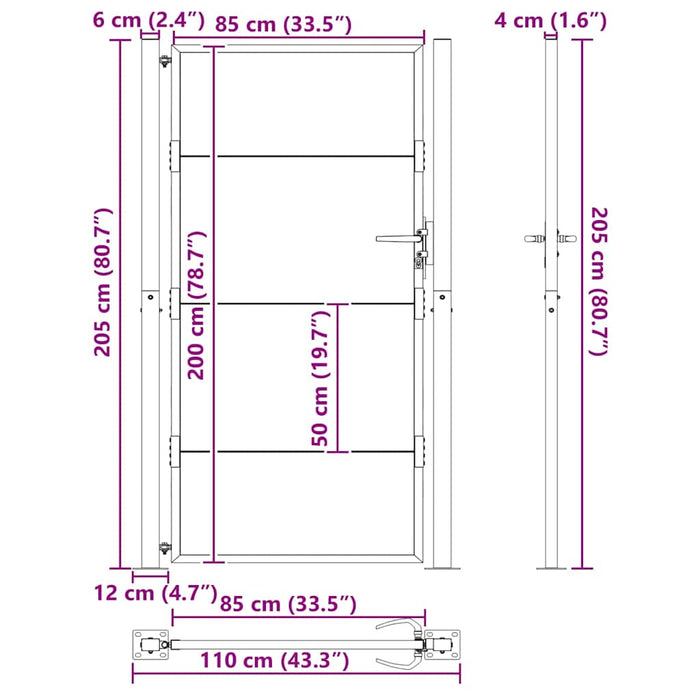 Poartă de grădină Negru 110 x 205 cm Oțel vopsit electrostatic - WALTI WALTI