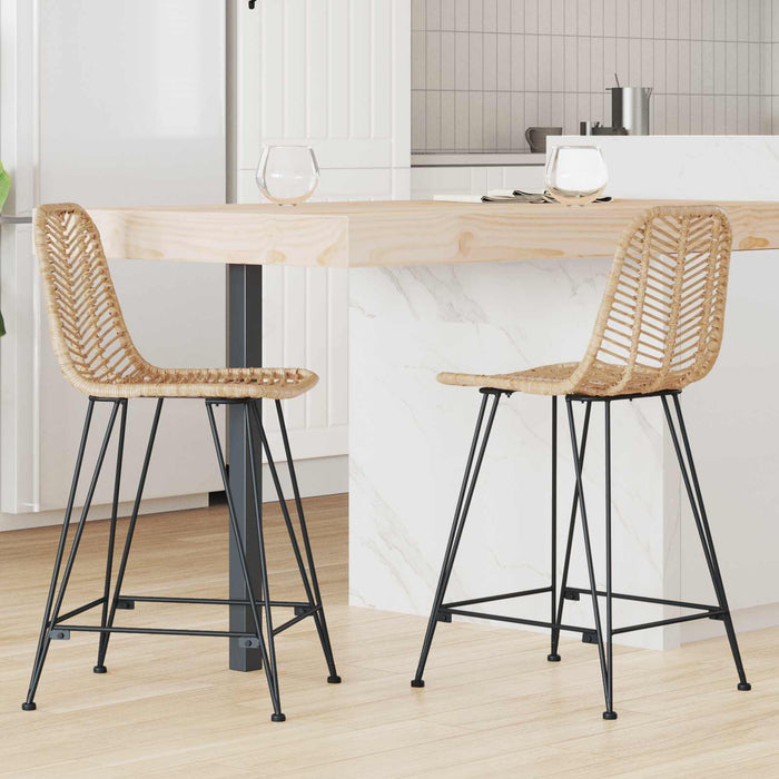 Scaun Bar 2 pcs natural 44,5 x 54,5 x 97,5 cm Ratan și Fier - WALTI WALTI