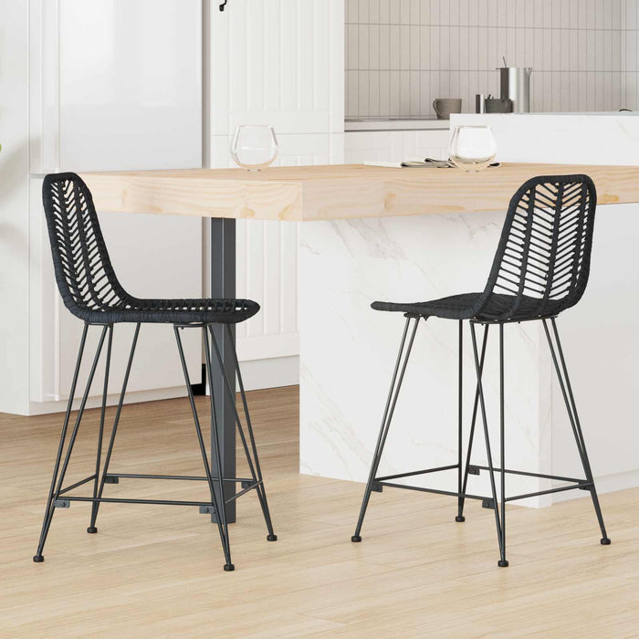 Scaun Bar 2 pcs Negru 44,5 x 54,5 x 97,5 cm Ratan și Fier - WALTI WALTI