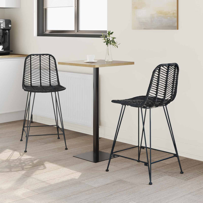 Scaun Bar 2 pcs Negru 44,5 x 54,5 x 97,5 cm Ratan și Fier - WALTI WALTI