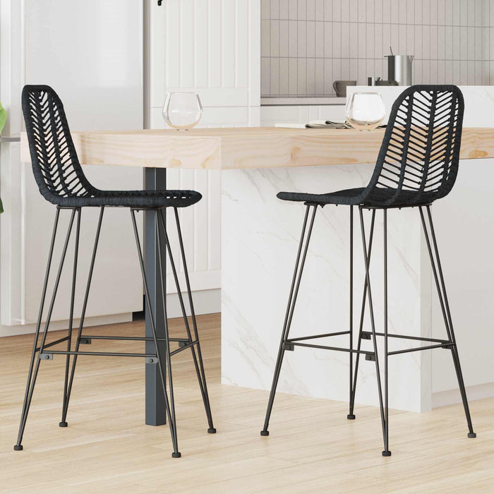 Scaun Bar 2 pcs Negru 44,5 x 53 x 111 cm Ratan și Fier - WALTI WALTI