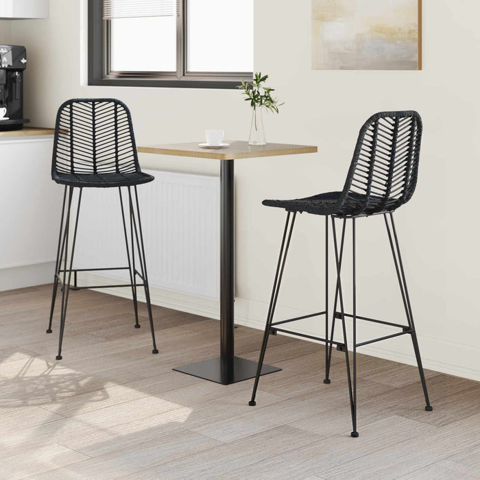 Scaun Bar 2 pcs Negru 44,5 x 53 x 111 cm Ratan și Fier - WALTI WALTI