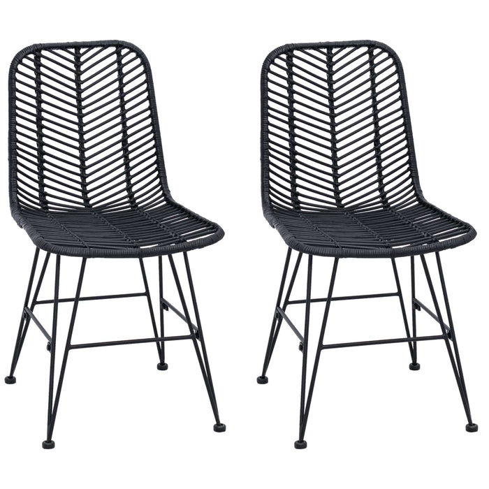 Scaun de sufragerie 2 pcs Negru 44.5 x 55 x 85 cm Ratan și Fier - WALTI WALTI