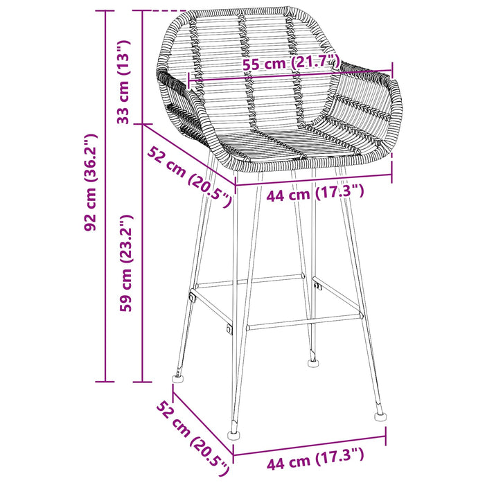 Scaun Bar 2 pcs 55 x 52 x 92 cm Ratan și Fier - WALTI WALTI