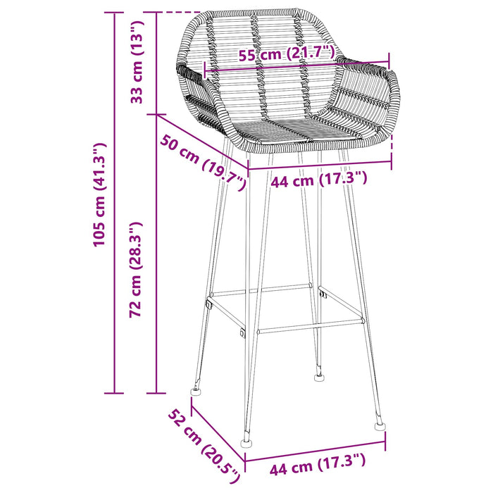 Scaun Bar 2 pcs 55 x 52 x 105 cm Ratan și Fier - WALTI WALTI