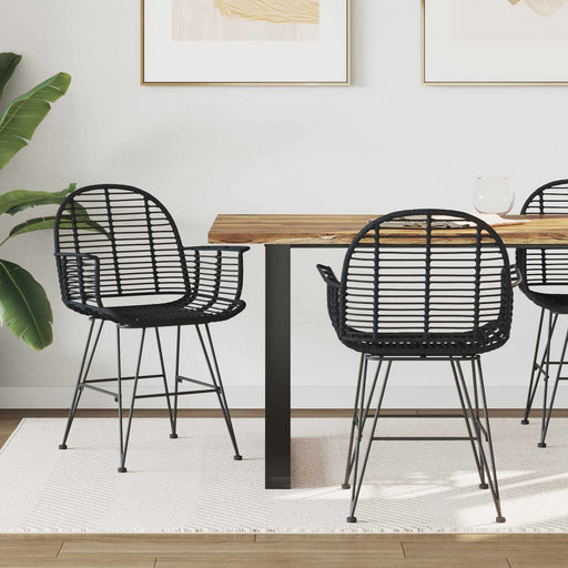 Scaun de sufragerie 2 pcs Ratan și Fier Negru 57 x 55 x 85 cm - WALTI WALTI