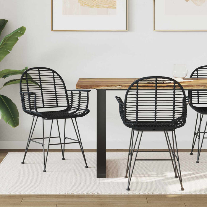 Scaun de sufragerie 2 pcs Ratan și Fier Negru 57 x 55 x 85 cm - WALTI WALTI