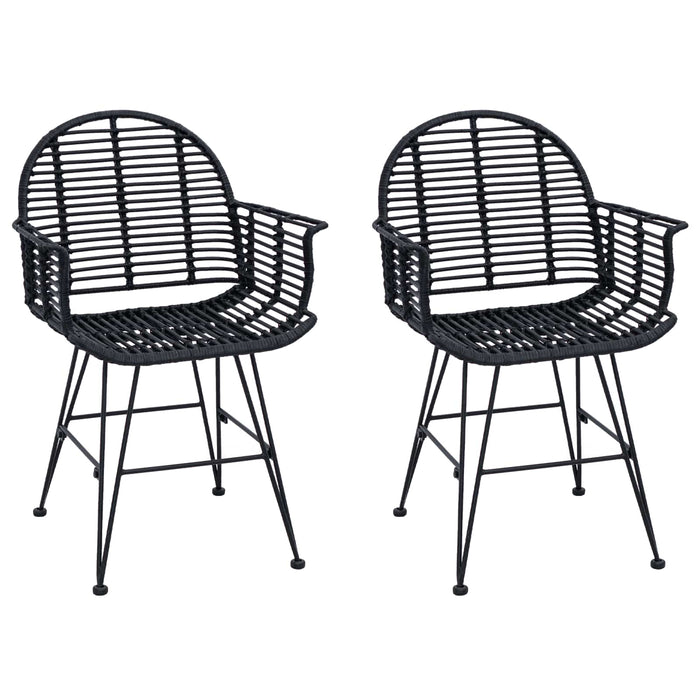 Scaun de sufragerie 2 pcs Ratan și Fier Negru 57 x 55 x 85 cm - WALTI WALTI