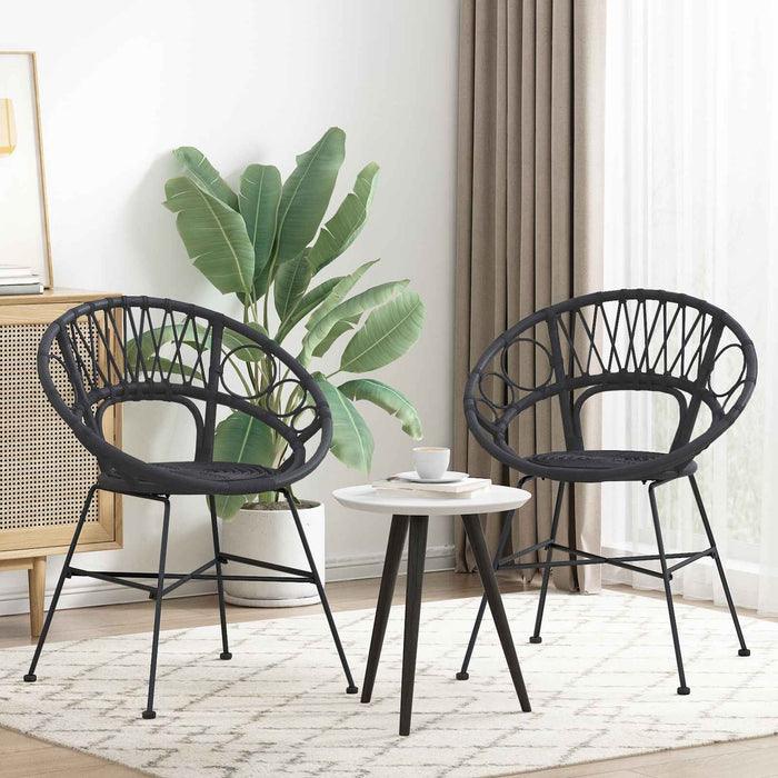 Scaun de sufragerie 2 pcs Negru 65 x 55,5 x 81 cm Ratan și Fier - WALTI WALTI
