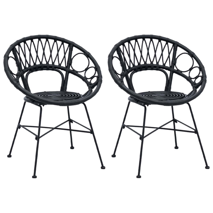Scaun de sufragerie 2 pcs Negru 65 x 55,5 x 81 cm Ratan și Fier - WALTI WALTI