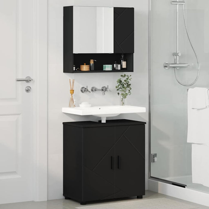 Set de mobilier pentru baie 2 pcs Negru Lemn compozit & Metal WALTI