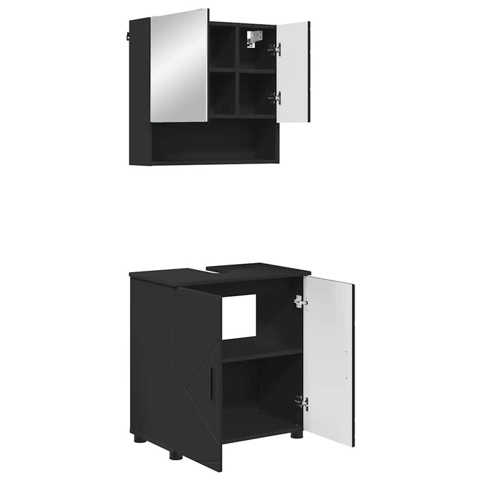 Set de mobilier pentru baie 2 pcs Negru Lemn compozit & Metal WALTI
