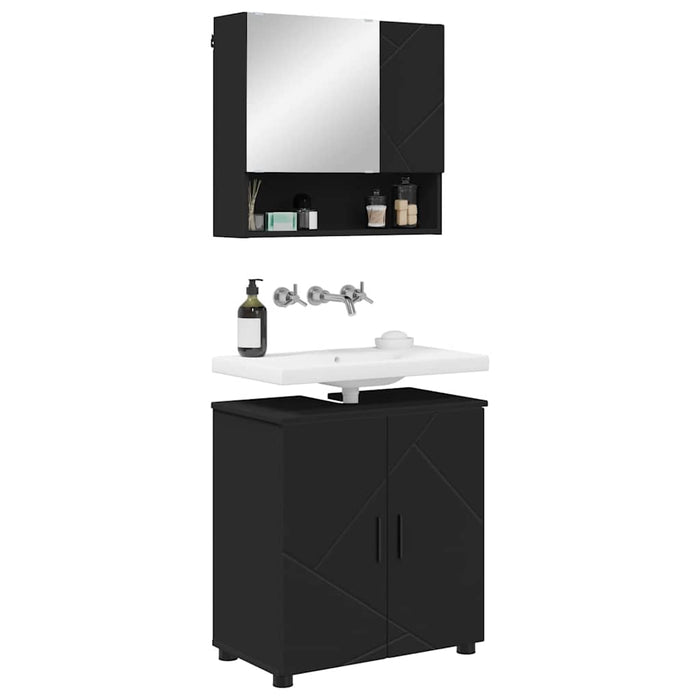 Set de mobilier pentru baie 2 pcs Negru Lemn compozit & Metal WALTI
