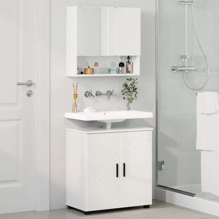 Set de mobilier pentru baie Pe perete 2 pcs Alb foarte lucios - WALTI WALTI