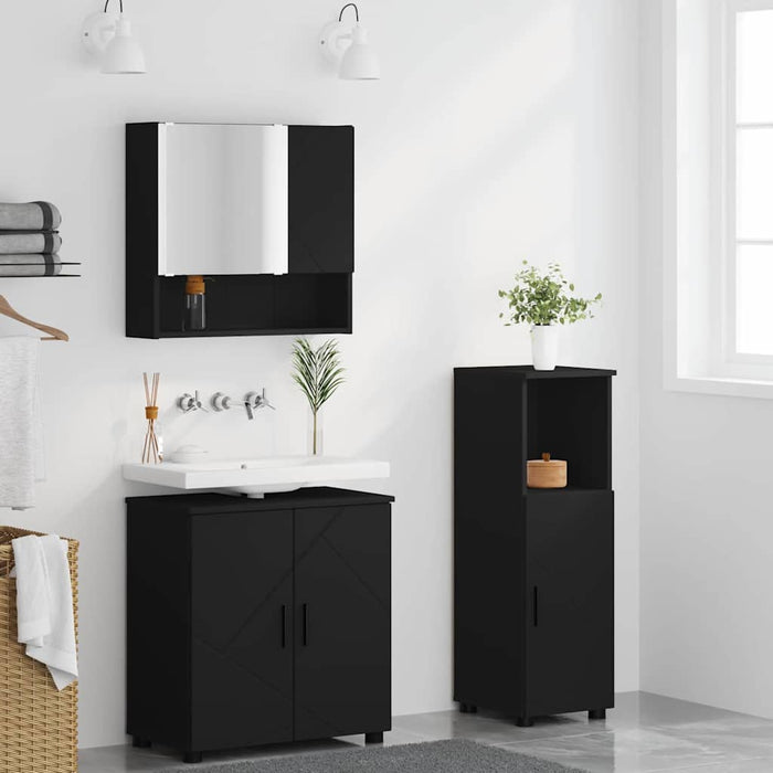 Set de mobilier pentru baie 3 pcs Negru Lemn compozit & Metal WALTI