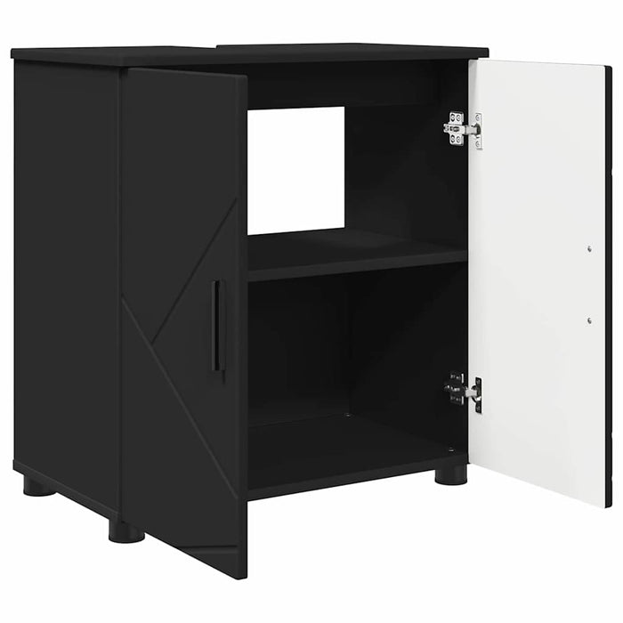 Set de mobilier pentru baie 3 pcs Negru Lemn compozit & Metal WALTI