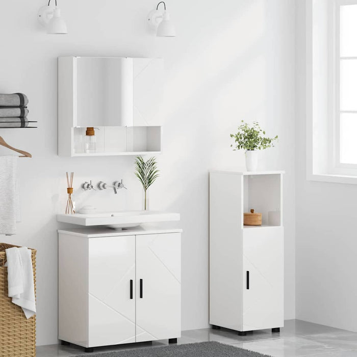 Set de mobilier pentru baie Pe perete 3 pcs Alb foarte lucios - WALTI WALTI