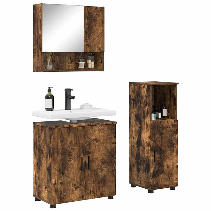 Set de mobilier pentru baie 3 buc. Stejar fumuriu - WALTI WALTI