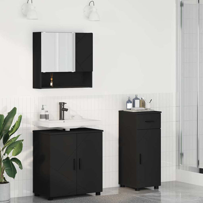 Set de mobilier pentru baie 3 pcs Negru Lemn compozit & Metal WALTI