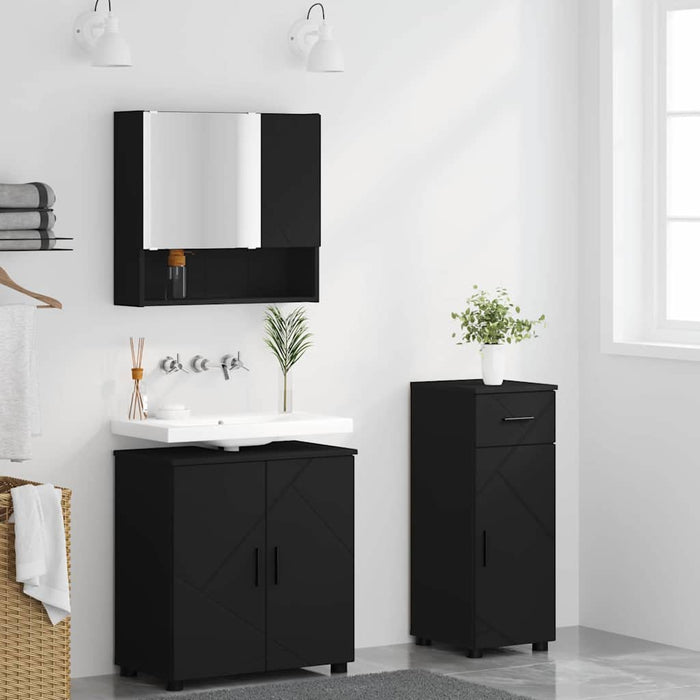 Set de mobilier pentru baie 3 pcs Negru Lemn compozit & Metal WALTI