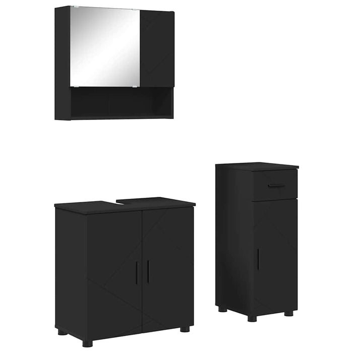 Set de mobilier pentru baie 3 pcs Negru Lemn compozit & Metal WALTI