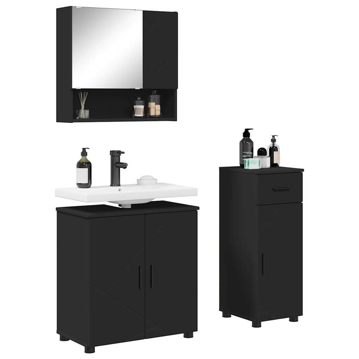Set de mobilier pentru baie 3 pcs Negru Lemn compozit & Metal WALTI