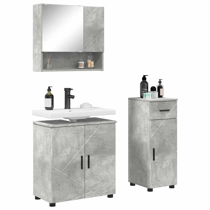 Set de mobilier pentru baie cu sertar 3 pcs Gri din beton - WALTI WALTI