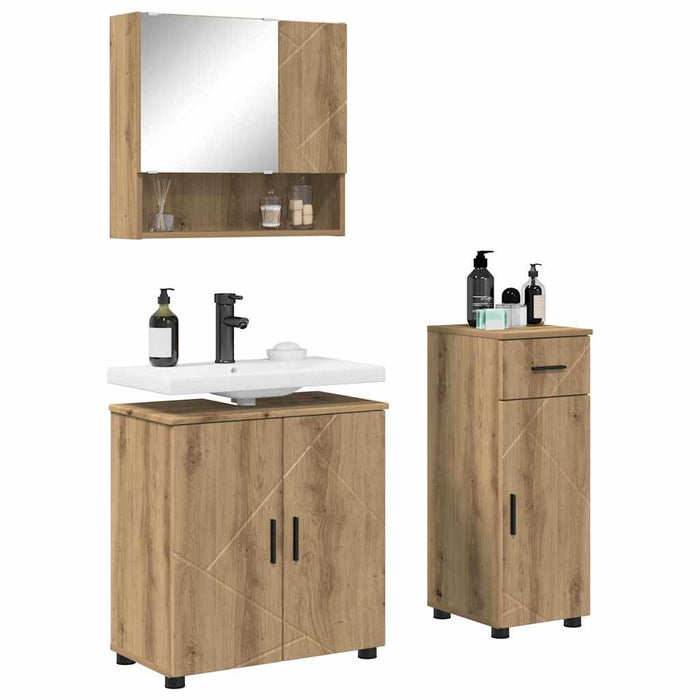Set de mobilier pentru baie 3 buc. Stejar Artizanal WALTI