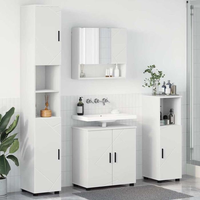Set de mobilier pentru baie 4 pcs Alb Lemn compozit & Metal WALTI