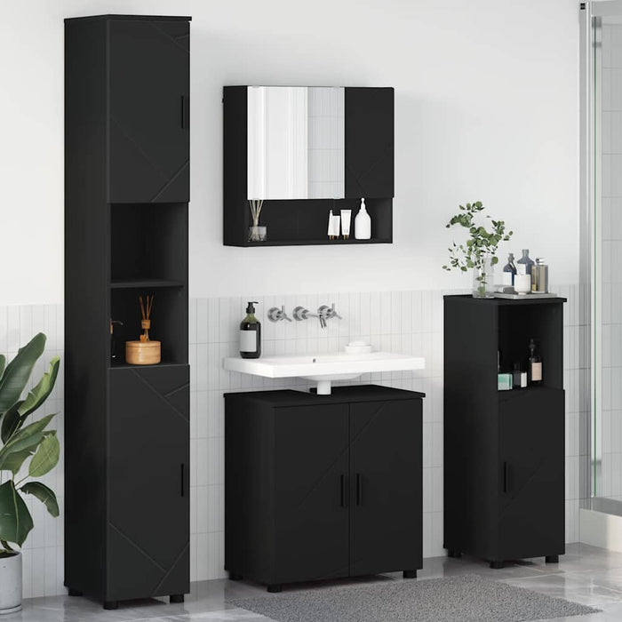 Set de mobilier pentru baie 4 pcs Negru Lemn compozit & Metal WALTI